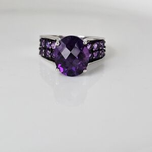 Natural African Amethyst High Profile Ring Sterling Silver Rhodium Overlay Sz 8!